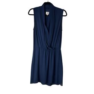 Parker Dress Size Small Blue 100% Silk Sleeveless Surplice Neckline Faux Wrap
